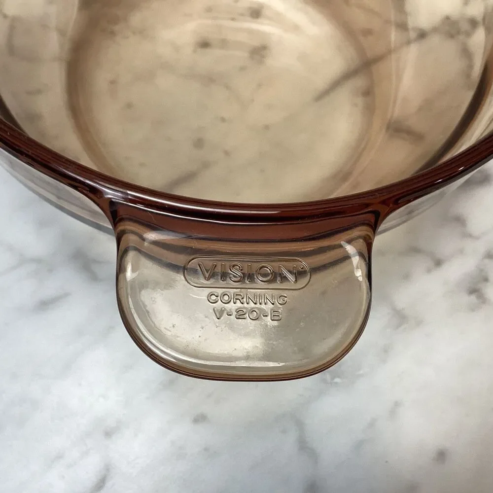Vintage Corning Vision Amber Glass Cookware Set 1.5L Saucepan w/ Lid & Casserole
